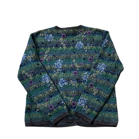 Vintage Talbots Floral Tapestry Cardigan Cottagecore Silk Wool Blend Large - Picture 2 of 5